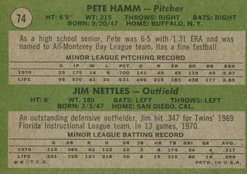 2020 Topps Heritage - 50th Anniversary Buybacks #74 Twins 1971 Rookie Stars (Pete Hamm / Jim Nettles) Back