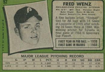 2020 Topps Heritage - 50th Anniversary Buybacks #92 Fred Wenz Back