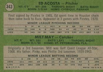 2020 Topps Heritage - 50th Anniversary Buybacks #343 Pirates Rookies - Ed Acosta / Milt May Back