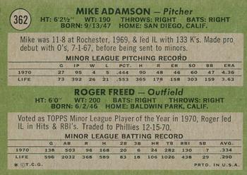 2020 Topps Heritage - 50th Anniversary Buybacks #362 Orioles 1971 Rookie Stars (Mike Adamson / Roger Freed) Back