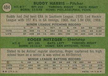 2020 Topps Heritage - 50th Anniversary Buybacks #404 Astros 1971 Rookie Stars (Buddy Harris / Roger Metzger) Back