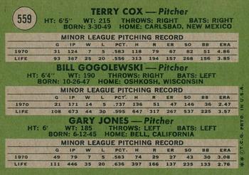 2020 Topps Heritage - 50th Anniversary Buybacks #559 American League 1971 Rookie Stars (Terry Cox / Bill Gogolewski / Gary Jones) Back