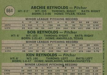 2020 Topps Heritage - 50th Anniversary Buybacks #664 Pitchers 1971 Rookie Stars (Archie Reynolds / Bob Reynolds / Ken Reynolds) Back