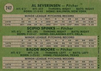 2020 Topps Heritage - 50th Anniversary Buybacks #747 N.L. Pitchers 1971 Rookie Stars (Al Severinsen / Scipio Spinks / Balor Moore) Back