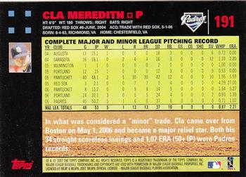 2007 Topps - Red Back #191 Cla Meredith Back