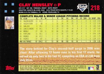 2007 Topps - Red Back #218 Clay Hensley Back