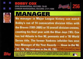 2007 Topps - Red Back #256 Bobby Cox Back