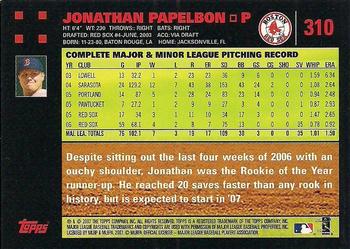 2007 Topps - Red Back #310 Jonathan Papelbon Back