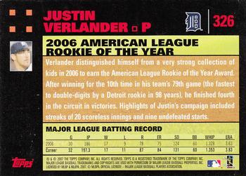 2007 Topps - Red Back #326 Justin Verlander Back