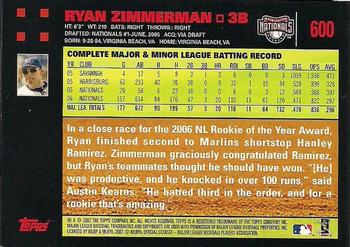 2007 Topps - Red Back #600 Ryan Zimmerman Back