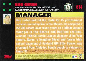 2007 Topps - Red Back #614 Bob Geren Back