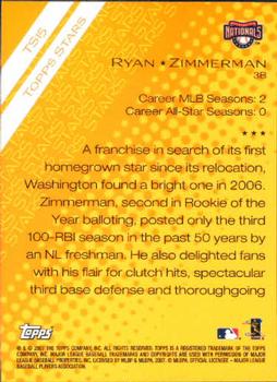 2007 Topps - Topps Stars #TS15 Ryan Zimmerman Back