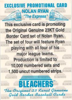 1993 Bleachers Nolan Ryan Promos #NNO Nolan Ryan Chest Up w/ Ball, Bleachers Hat Back