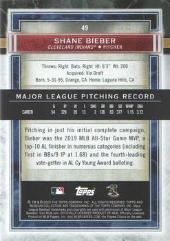 2020 Topps Museum Collection #49 Shane Bieber Back