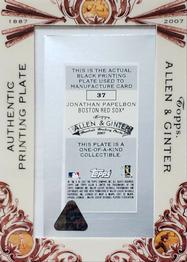 2007 Topps Allen & Ginter - Mini Printing Plates Black #37 Jonathan Papelbon Back