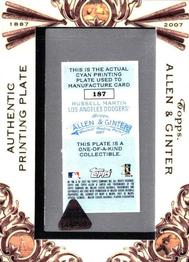 2007 Topps Allen & Ginter - Mini Printing Plates Cyan #187 Russell Martin Back
