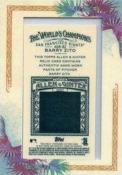 2007 Topps Allen & Ginter - Relics #AGR-BZ Barry Zito Back