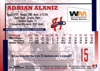 2009 Grandstand Harrisburg Senators SGA #NNO Adrian Alaniz Back