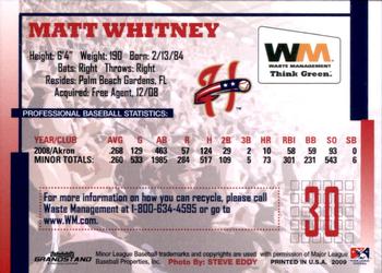 2009 Grandstand Harrisburg Senators SGA #NNO Matt Whitney Back