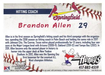2019 Grandstand Springfield Cardinals SGA #NNO Brandon Allen Back