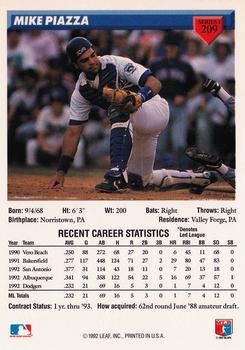1993 Donruss #209 Mike Piazza Back