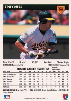 1993 Donruss #308 Troy Neel Back