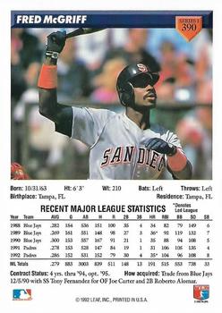 1993 Donruss #390 Fred McGriff Back