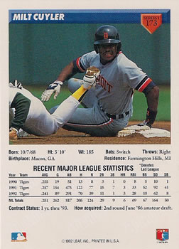 1993 Donruss #173 Milt Cuyler Back