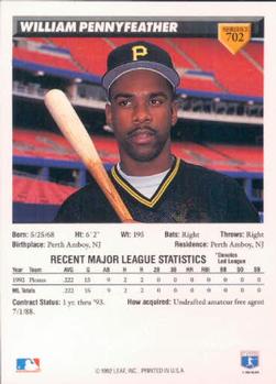 1993 Donruss #702 William Pennyfeather Back