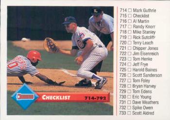 1993 Donruss #715 Checklist: 714-792 Front