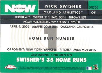 2007 Topps Chrome - Generation Now #GN360 Nick Swisher Back