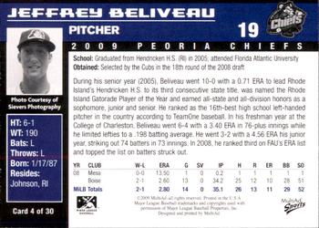 2009 MultiAd Peoria Chiefs #4 Jeffrey Beliveau Back