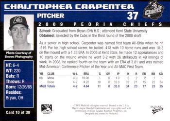 2009 MultiAd Peoria Chiefs #10 Christopher Carpenter Back