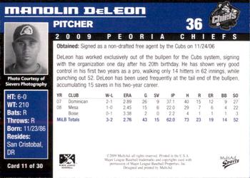 2009 MultiAd Peoria Chiefs #11 Manolin DeLeon Back