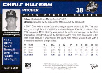 2009 MultiAd Peoria Chiefs #16 Chris Huseby Back