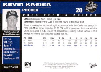 2009 MultiAd Peoria Chiefs #17 Kevin Kreier Back