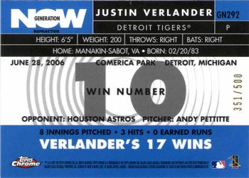 2007 Topps Chrome - Generation Now Refractors #GN292 Justin Verlander Back