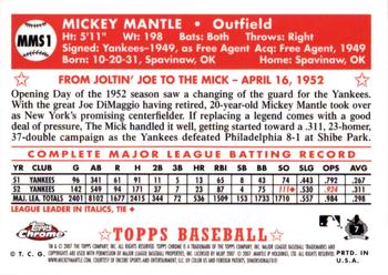 2007 Topps Chrome - Mickey Mantle Story #MMS1 Mickey Mantle Back