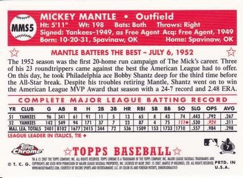 2007 Topps Chrome - Mickey Mantle Story #MMS5 Mickey Mantle Back