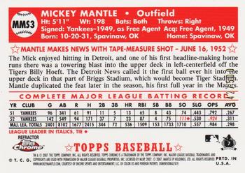 2007 Topps Chrome - Mickey Mantle Story Refractors #MMS3 Mickey Mantle Back
