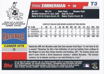 2006 National Baseball Card Day - Topps Inserts #T3 Ryan Zimmerman Back