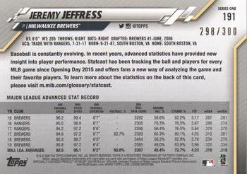 2020 Topps - Advanced Stat #191 Jeremy Jeffress Back