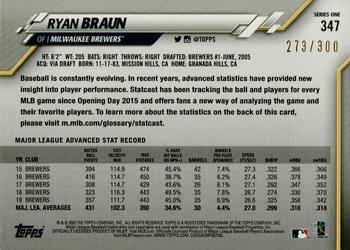 2020 Topps - Advanced Stat #347 Ryan Braun Back