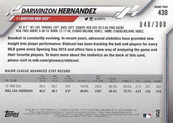 2020 Topps - Advanced Stat #430 Darwinzon Hernandez Back