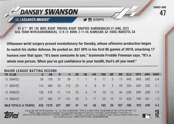 2020 Topps - Yellow #47 Dansby Swanson Back