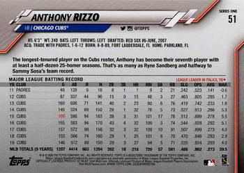 2020 Topps - Yellow #51 Anthony Rizzo Back