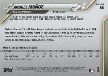 2020 Topps - Yellow #56 Andres Muñoz Back