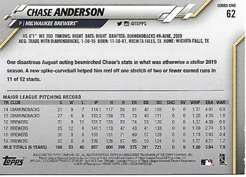 2020 Topps - Yellow #62 Chase Anderson Back