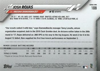 2020 Topps - Yellow #108 Josh Rojas Back