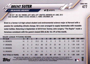 2020 Topps - Yellow #477 Brent Suter Back